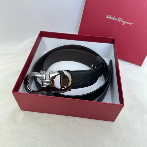 Ferragamo Black/Brown Reversible Belt, Classic Buckle, Size 34